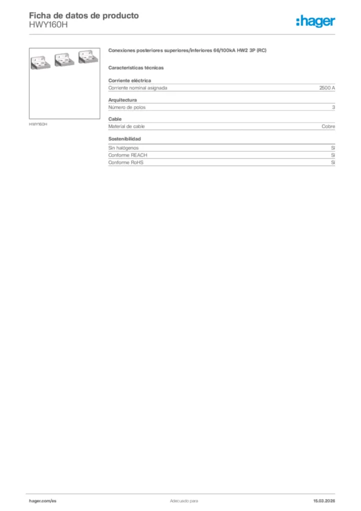 Imagen Hager Ficha de datos de producto HWY160H | Hager España
