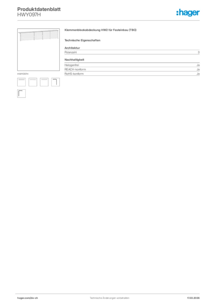 Bild Hager Produktdatenblatt HWY097H | Hager Schweiz