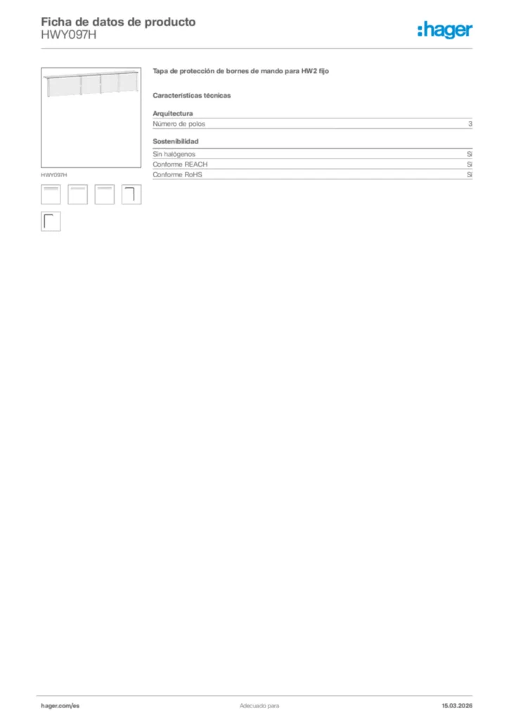 Imagen Hager Ficha de datos de producto HWY097H | Hager España