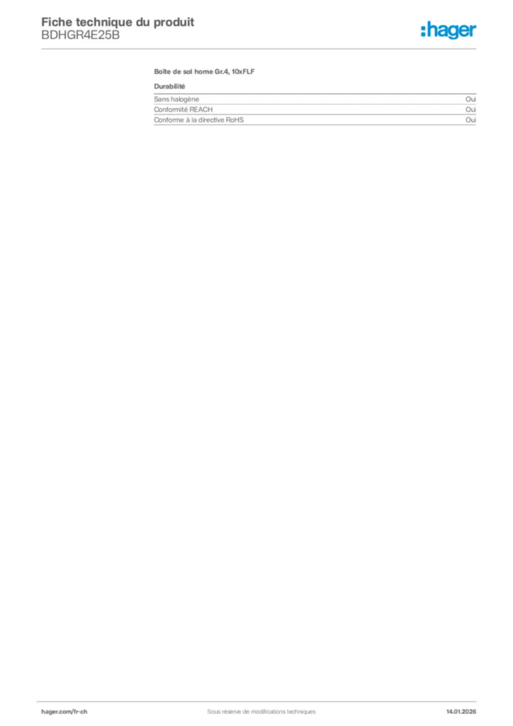 Image Hager Fiche technique du produit BDHGR4E25B | Hager Suisse