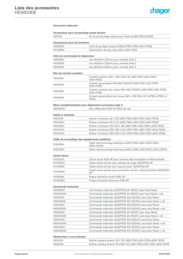Image Hager Fiche technique du produit HEW631DE | Hager France
