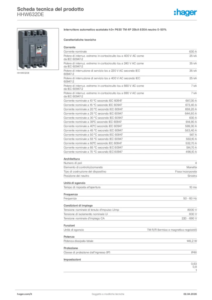 Immagine Hager Scheda tecnica del prodotto HHW632DE | Hager Italia