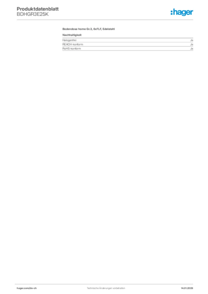 Bild Hager Produktdatenblatt BDHGR3E25K | Hager Schweiz