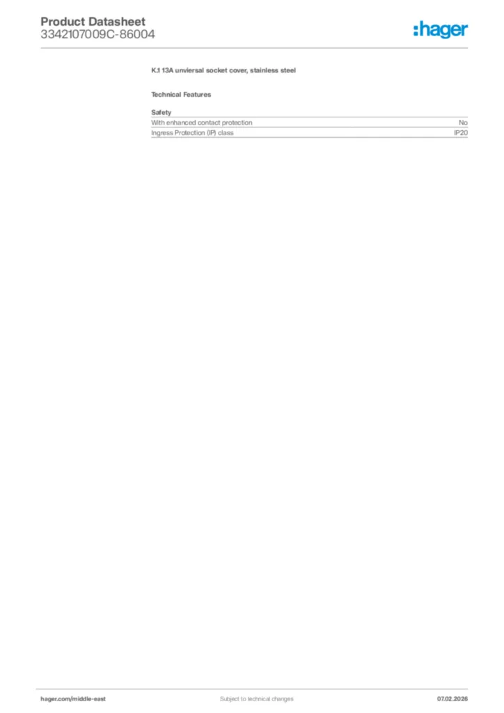 Image Hager Product data sheet 3342107009C-86004  | Hager