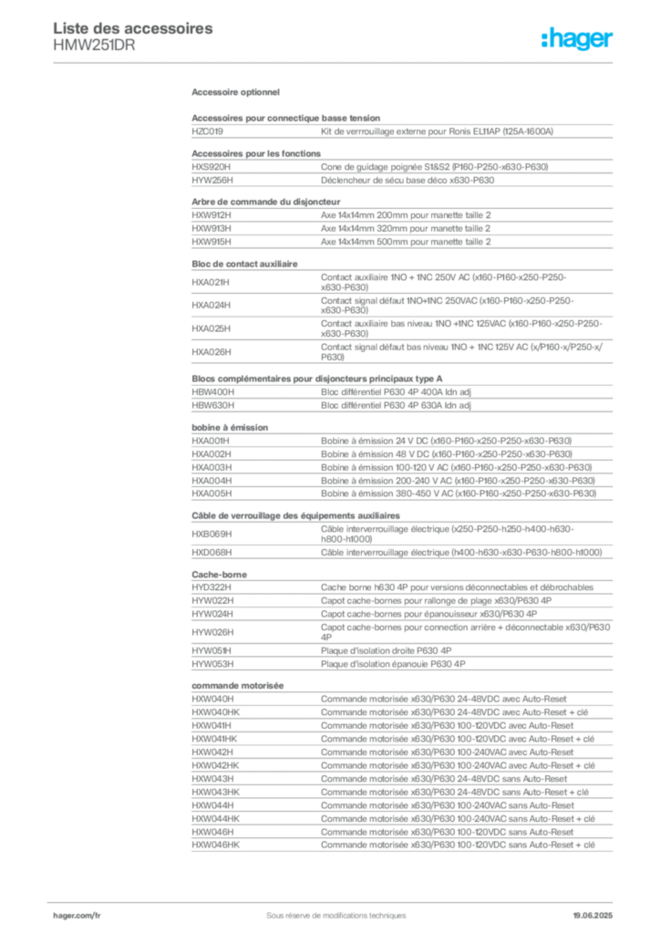 Image Hager Fiche technique du produit HMW251DR | Hager France