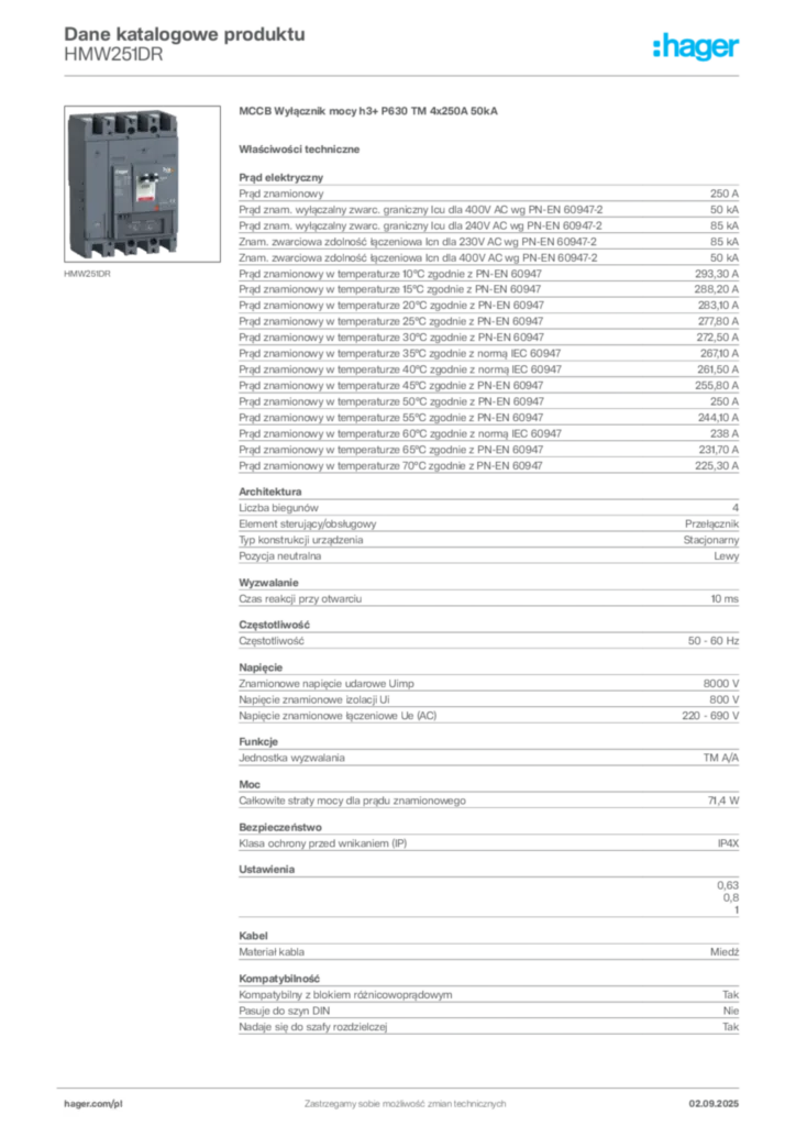 Zdjęcie Hager Dane katalogowe produktu HMW251DR | Hager Polska