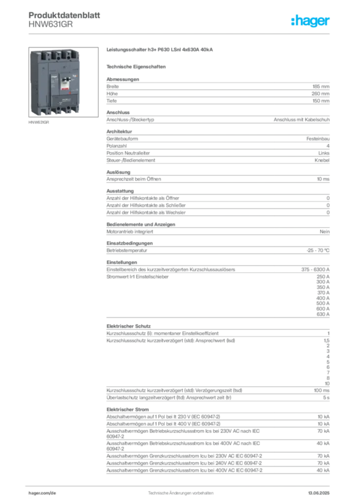 Bild Hager Produktdatenblatt HNW631GR | Hager Deutschland