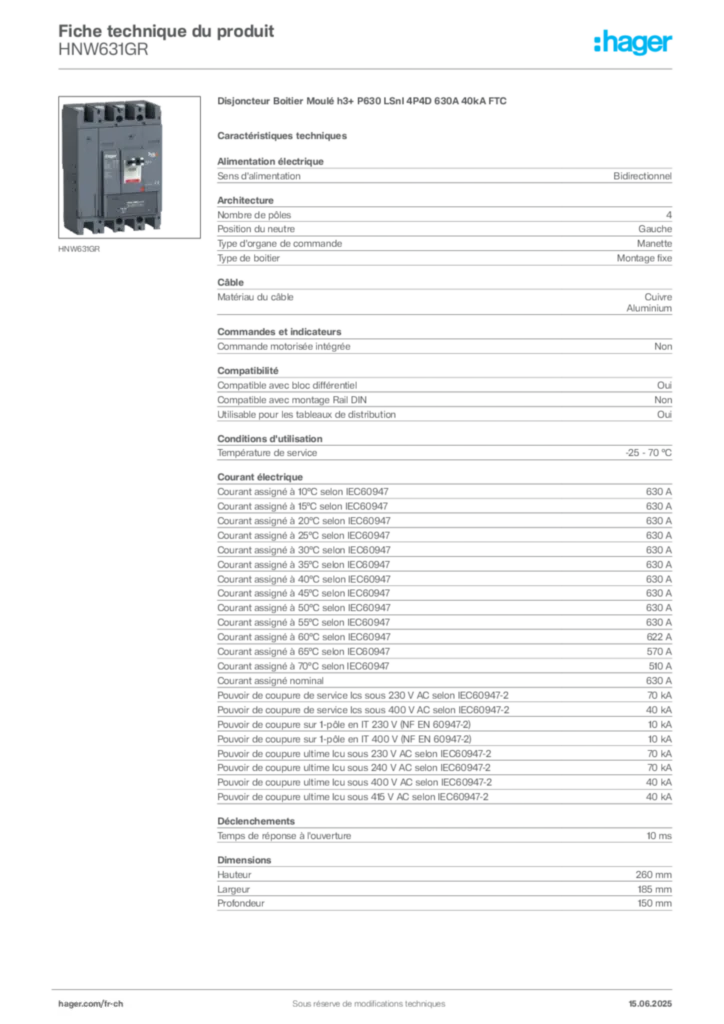 Image Hager Fiche technique du produit HNW631GR | Hager Suisse