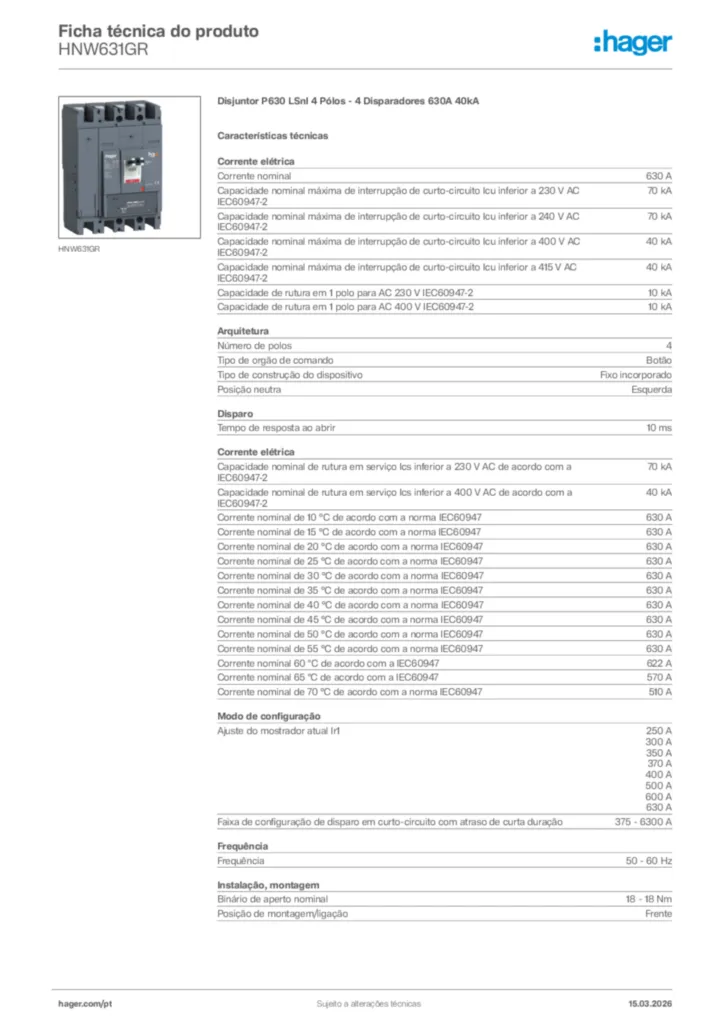 Imagem Hager Ficha técnica do produto HNW631GR | Hager Portugal