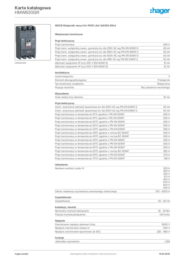 Zdjęcie Hager Karta katalogowa HMW630GR | Hager Polska