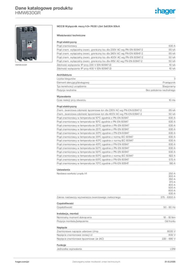 Zdjęcie Hager Dane katalogowe produktu HMW630GR | Hager Polska