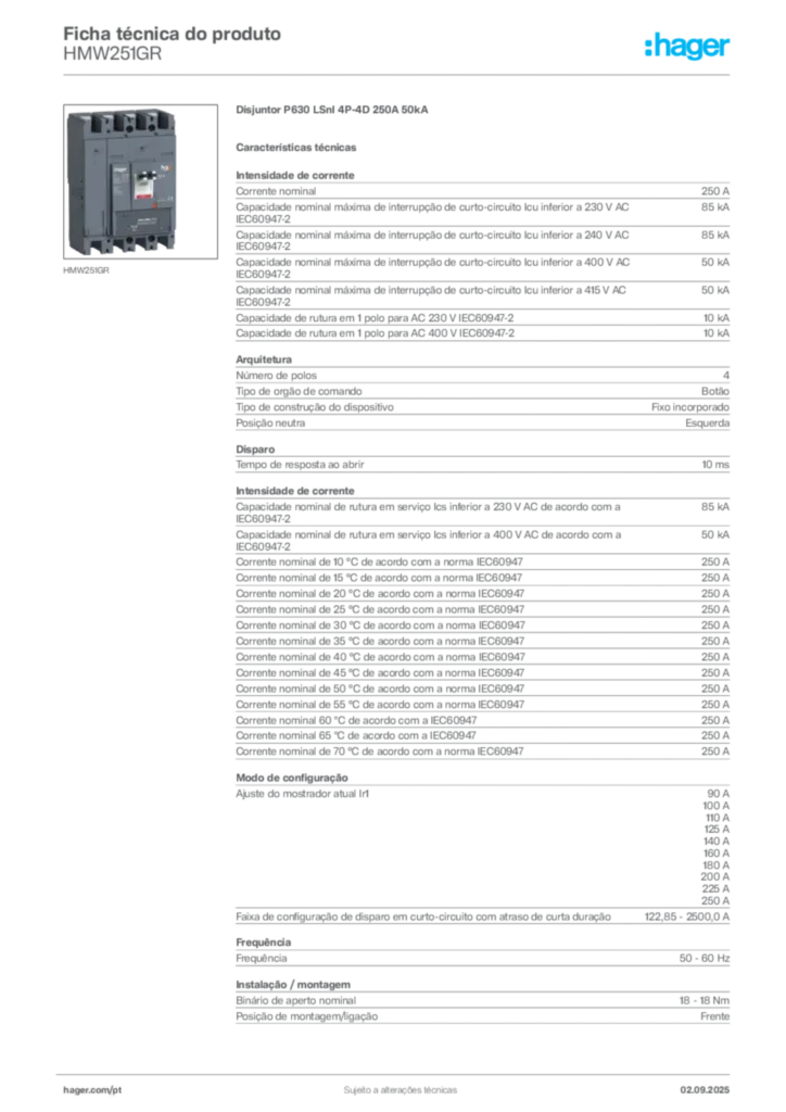 Imagem Hager Ficha técnica do produto HMW251GR | Hager Portugal