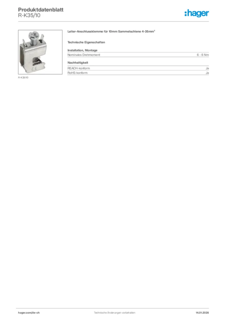 Bild Hager Produktdatenblatt R-K35/10 | Hager Schweiz