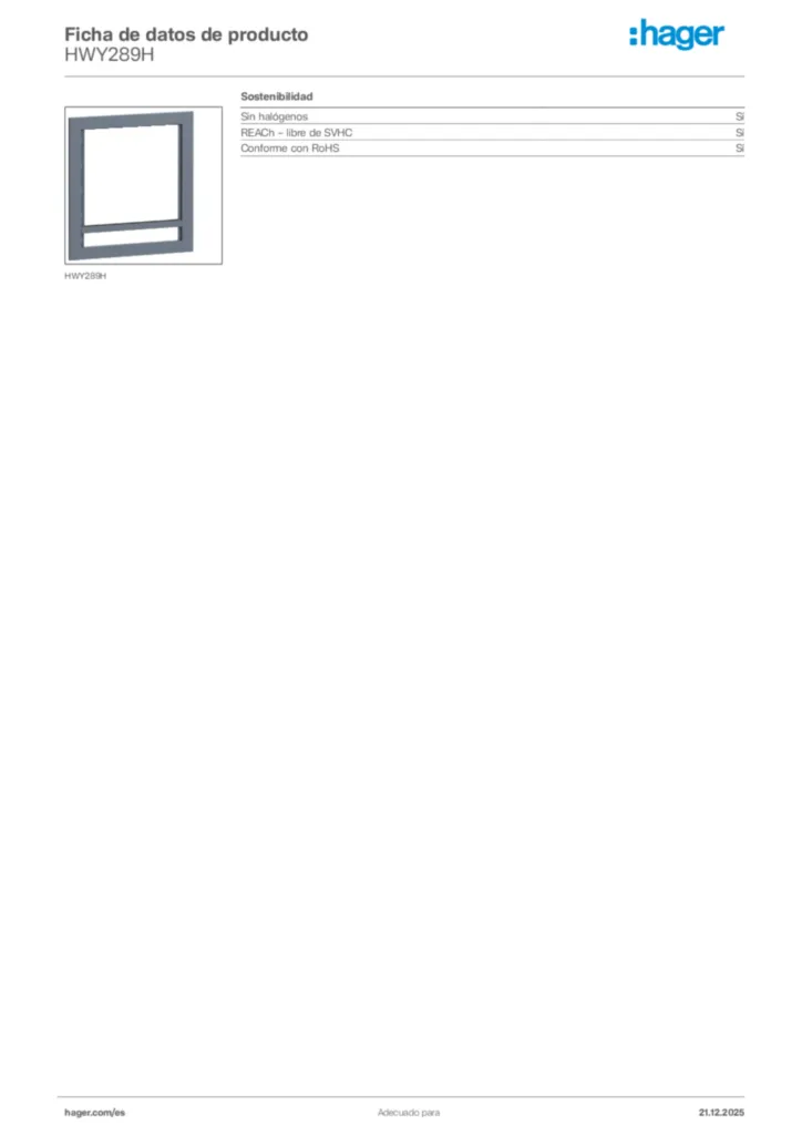 Imagen Hager Ficha de datos de producto HWY289H | Hager España