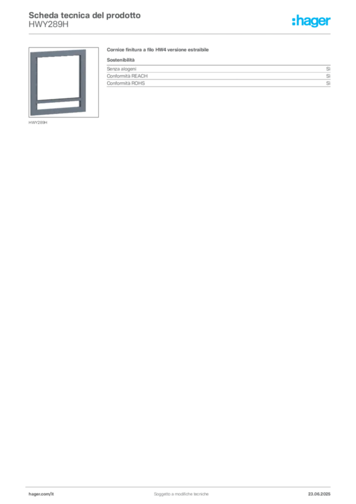 Immagine Hager Scheda tecnica del prodotto HWY289H | Hager Italia