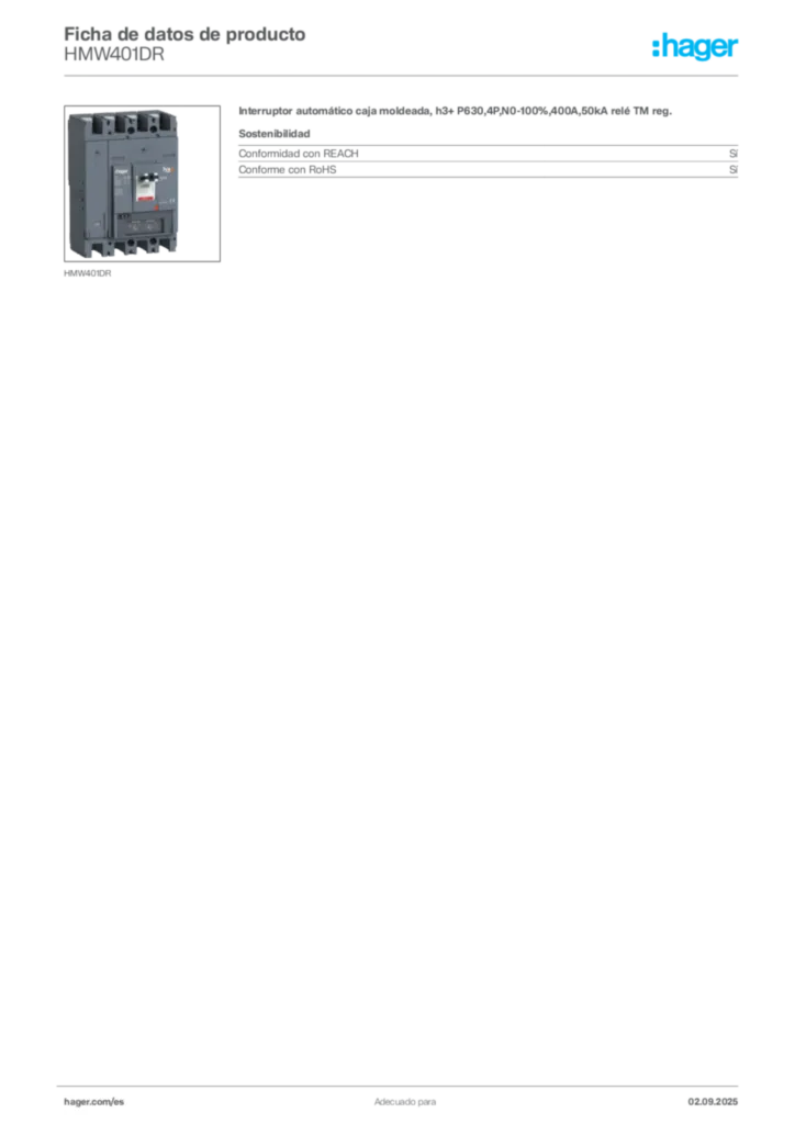 Imagen Hager Ficha de datos de producto HMW401DR | Hager España