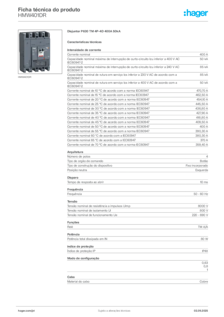 Imagem Hager Ficha técnica do produto HMW401DR | Hager Portugal