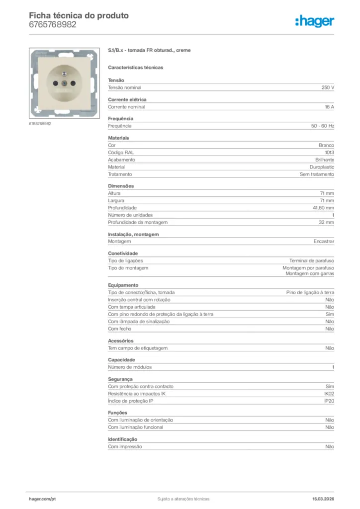 Imagem Hager Ficha técnica do produto 6765768982 | Hager Portugal