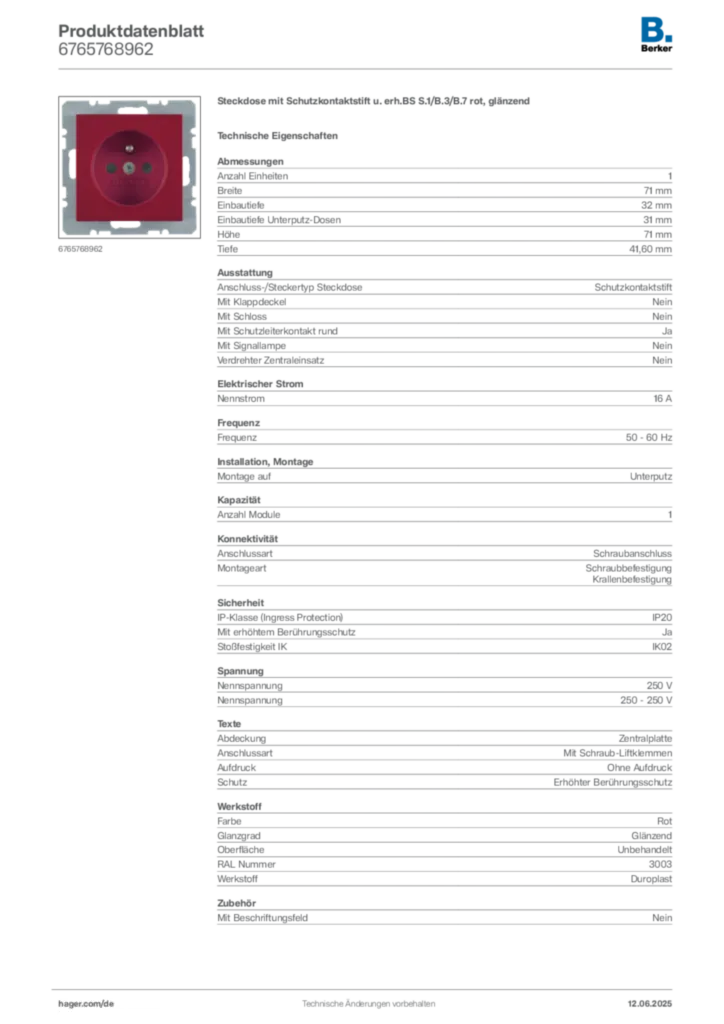 Berker Produktdatenblatt 6765768962