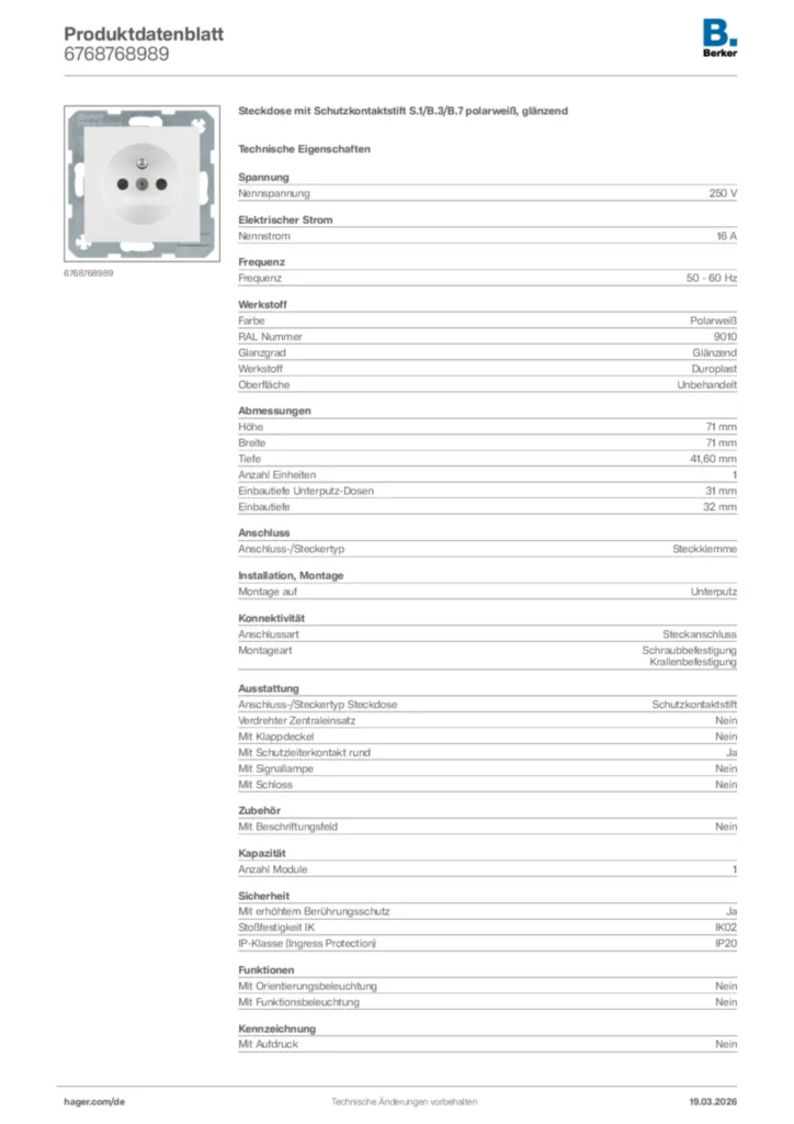 Bild Berker Produktdatenblatt 6768768989 | Hager Deutschland