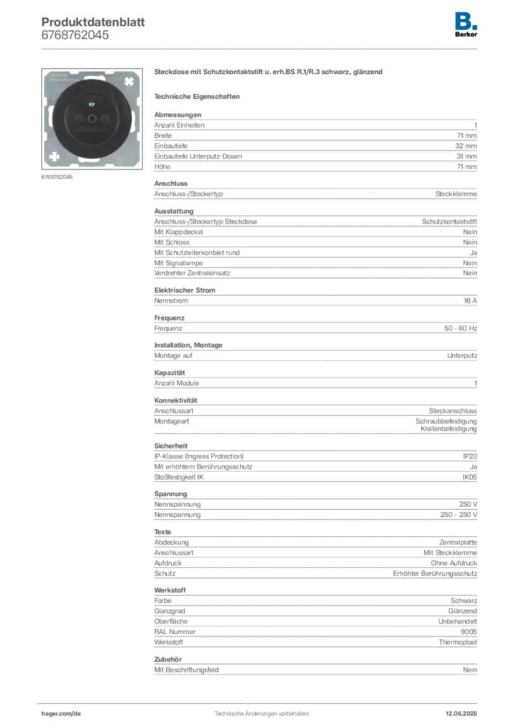 Berker Produktdatenblatt 6768762045