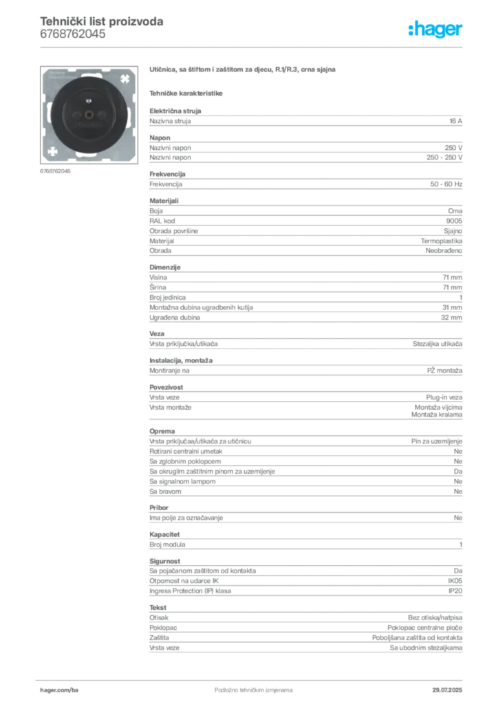 Slika Hager Product data sheet 6768762045  | Hager
