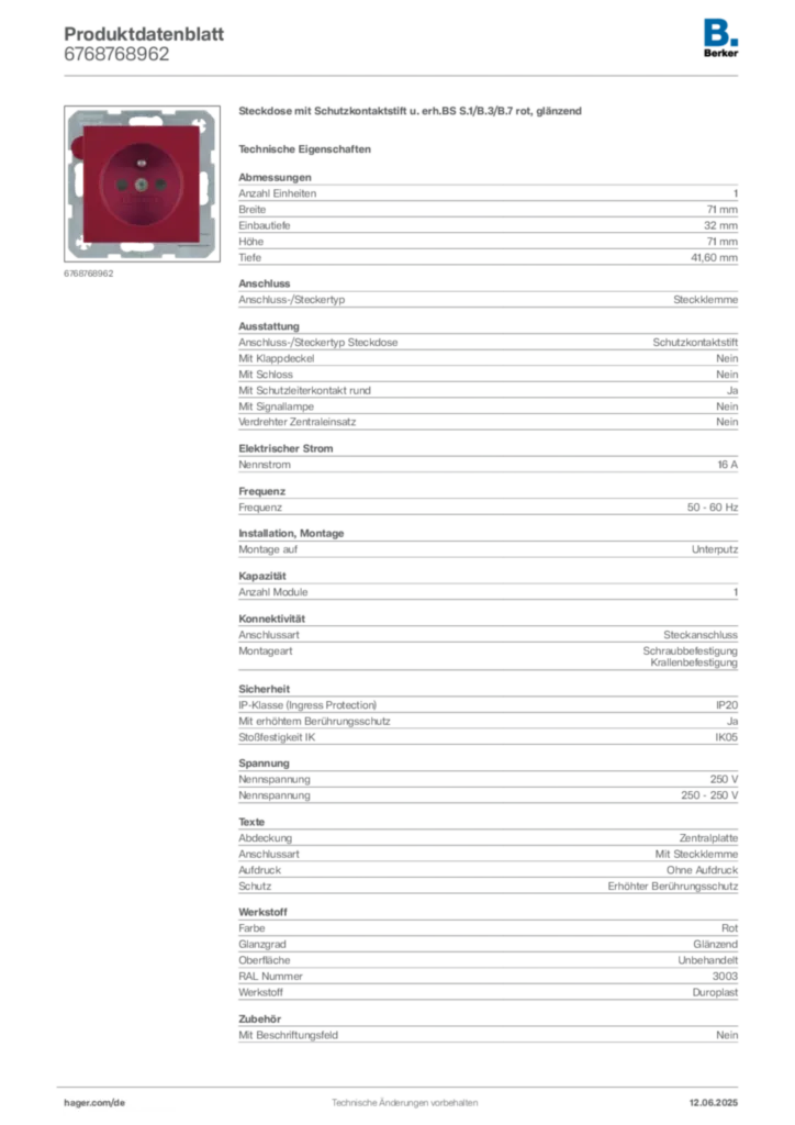 Berker Produktdatenblatt 6768768962