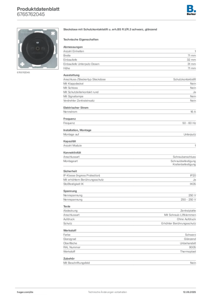 Berker Produktdatenblatt 6765762045