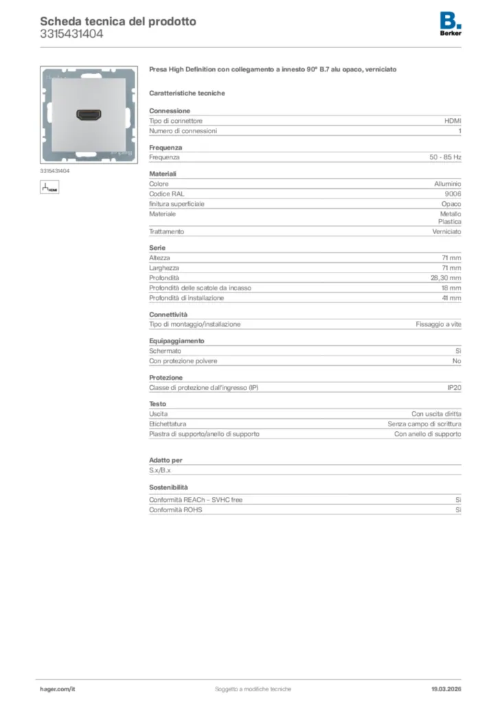 Immagine Berker Scheda tecnica del prodotto 3315431404 | Hager Italia