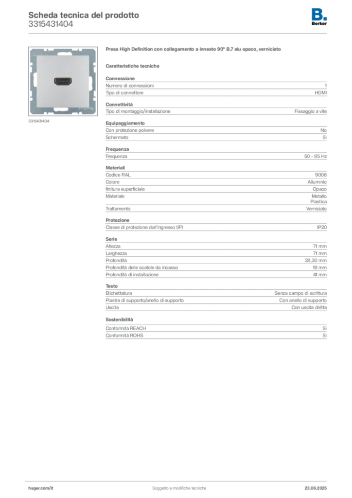 Immagine Berker Scheda tecnica del prodotto 3315431404 | Hager Italia