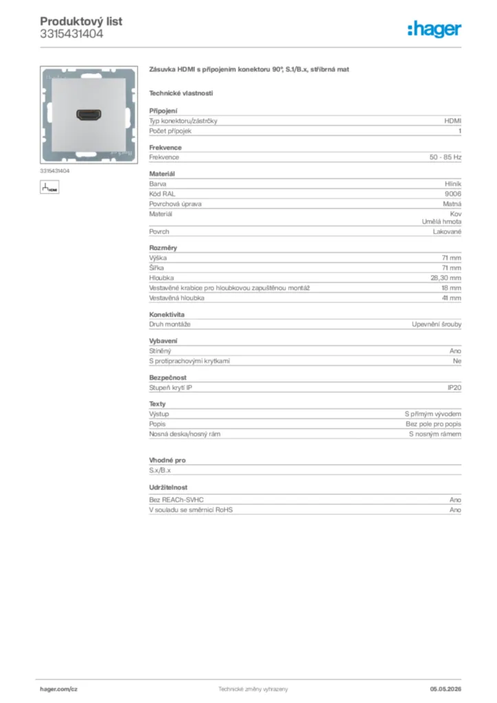 Obrázek Hager Product data sheet 3315431404 | Hager