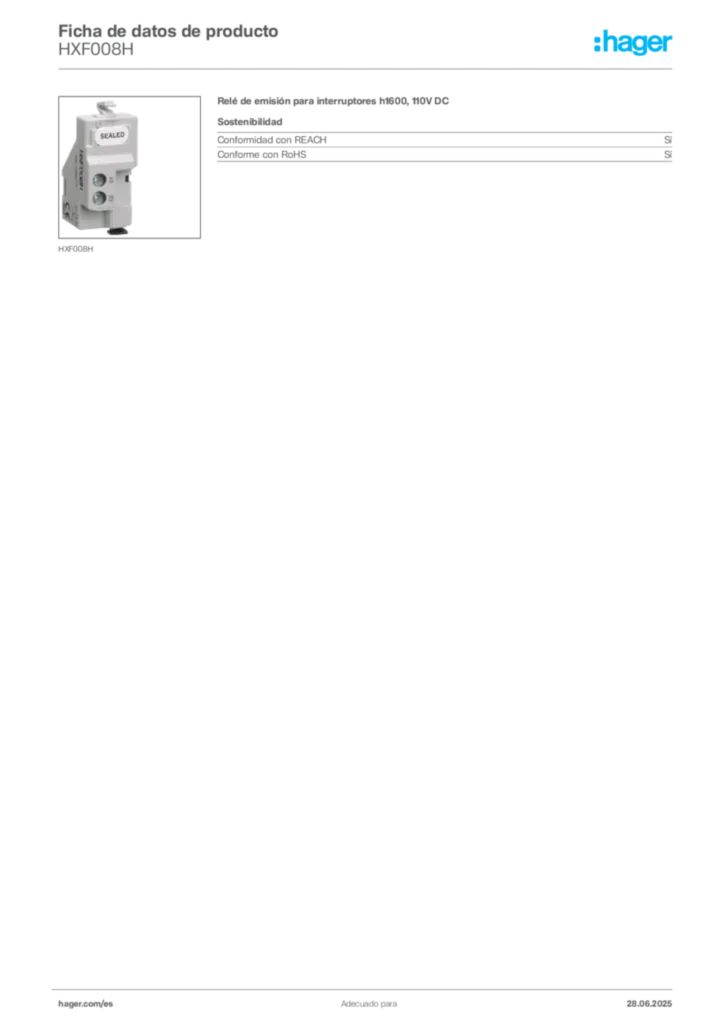 Imagen Hager Ficha de datos de producto HXF008H | Hager España