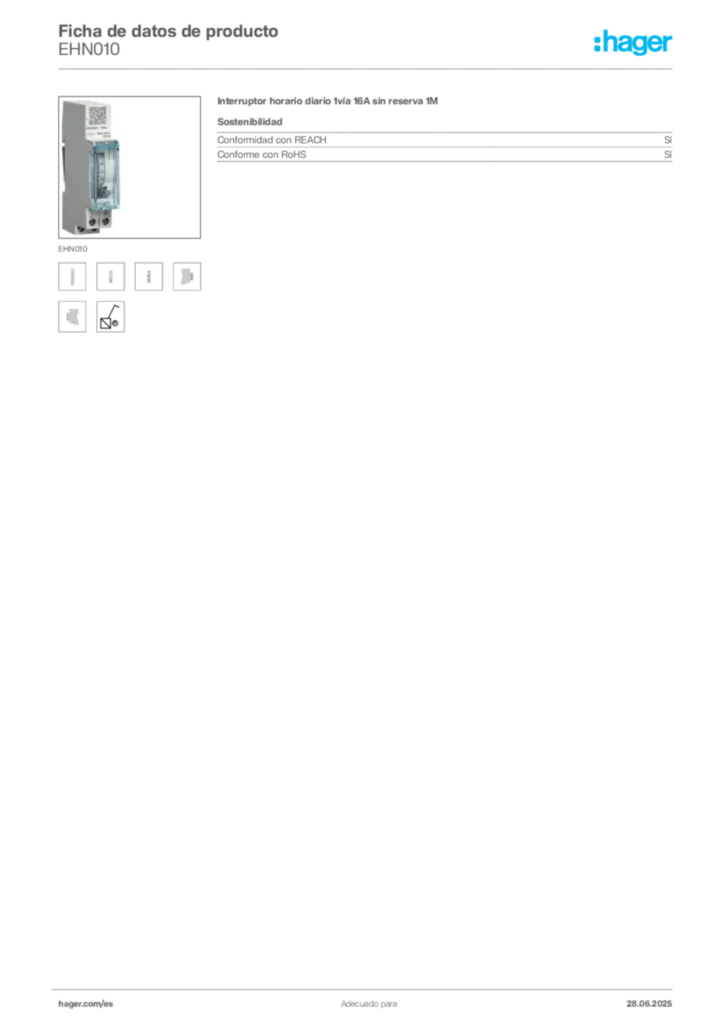 Imagen Hager Ficha de datos de producto EHN010 | Hager España