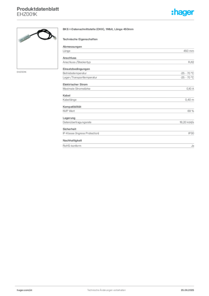 Bild Hager Produktdatenblatt EHZ001K | Hager Deutschland