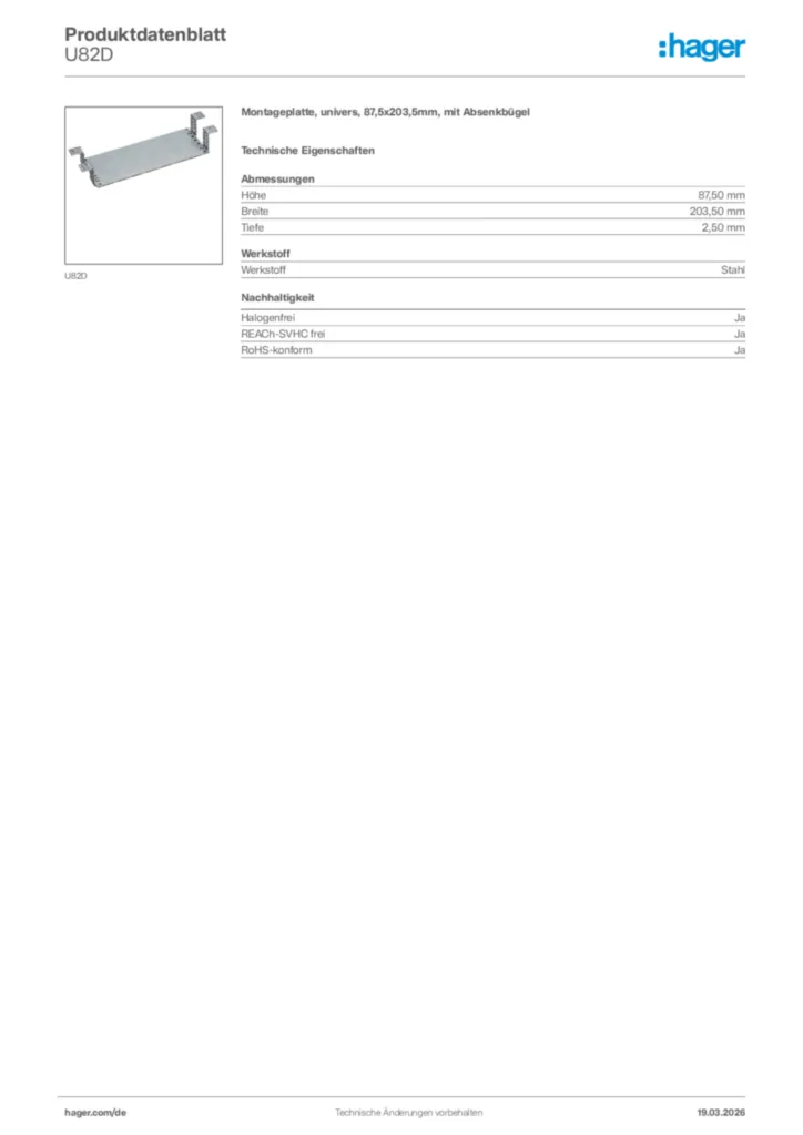 Bild Hager Produktdatenblatt U82D | Hager Deutschland
