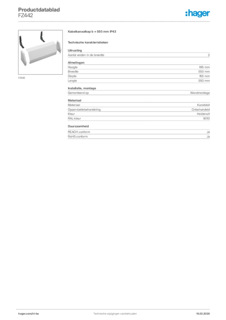 Afbeelding Hager Productdatablad FZ442 | Hager Belgium