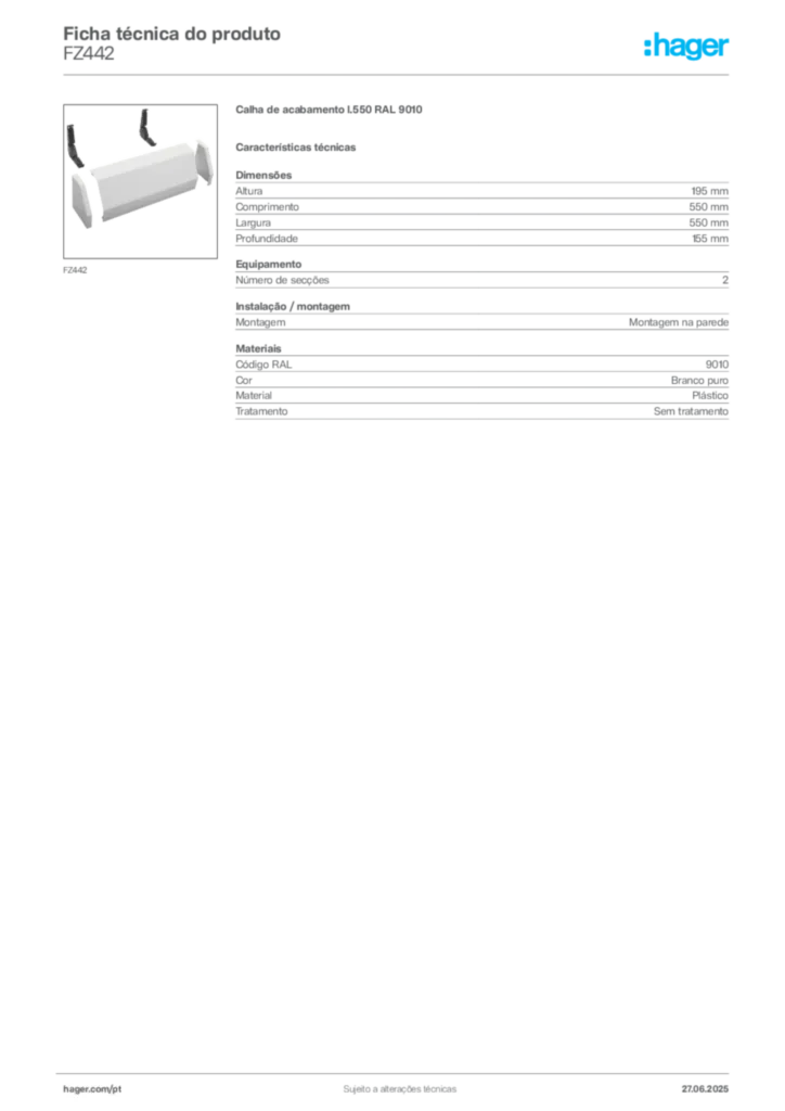 Imagem Hager Ficha técnica do produto FZ442 | Hager Portugal