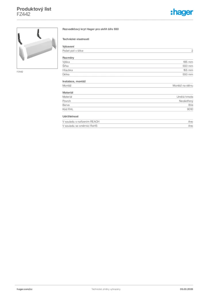 Obrázek Hager Product data sheet FZ442 | Hager