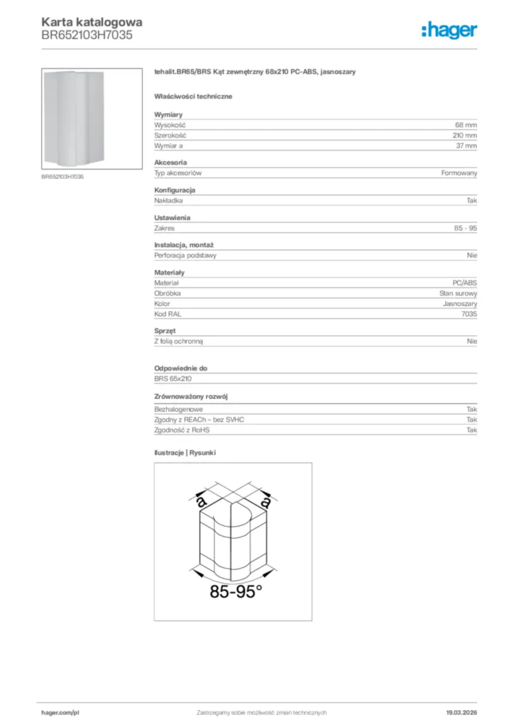 Zdjęcie Hager Karta katalogowa BR652103H7035 | Hager Polska