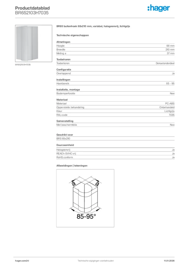 Afbeelding Hager Productdatablad BR652103H7035 | Hager Nederland