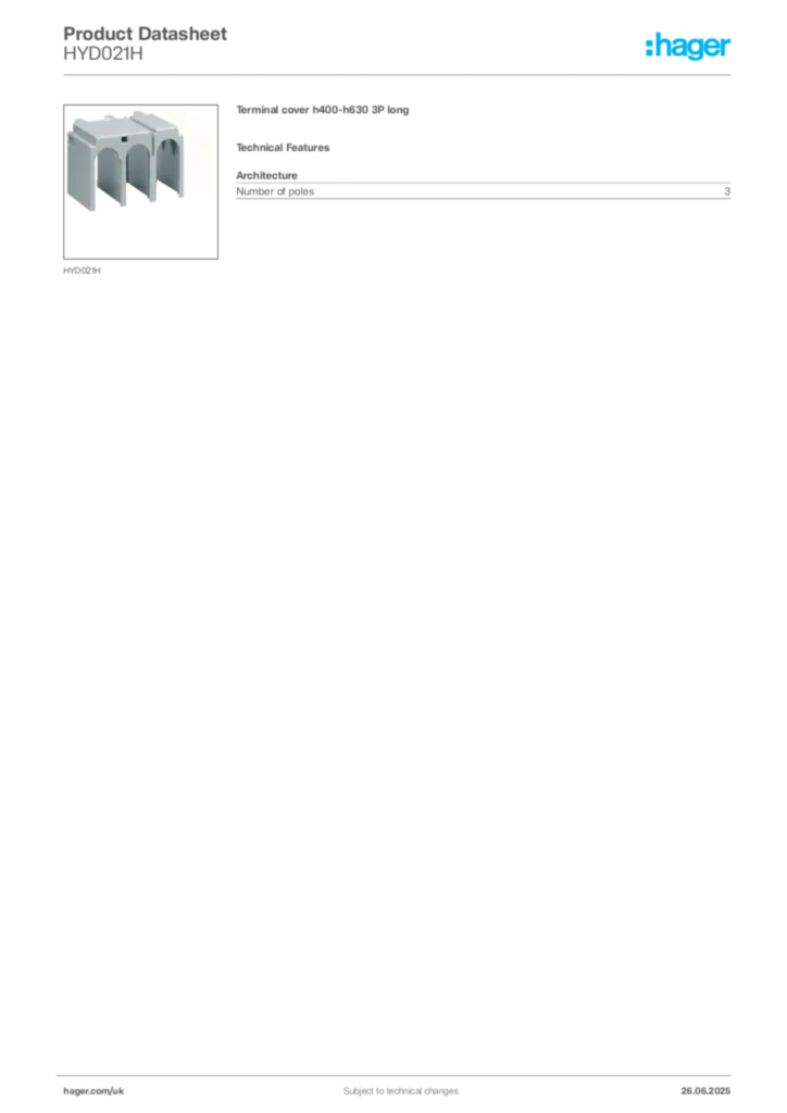 Image Hager Product data sheet HYD021H  | Hager