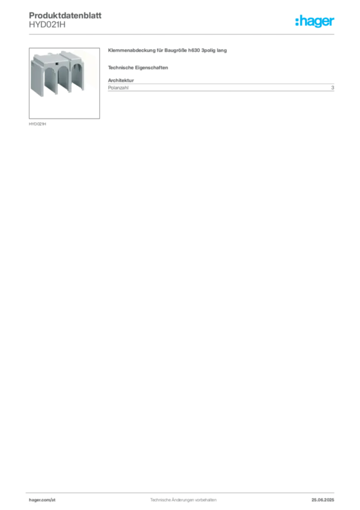 Bild Hager Produktdatenblatt HYD021H | Hager Deutschland