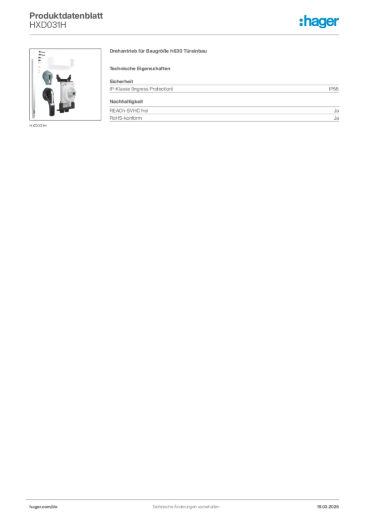 Bild Hager Produktdatenblatt HXD031H | Hager Deutschland