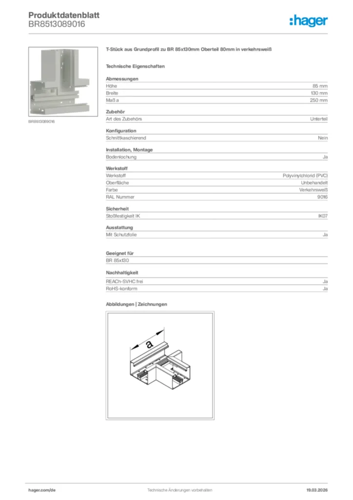Bild Hager Produktdatenblatt BR8513089016 | Hager Deutschland