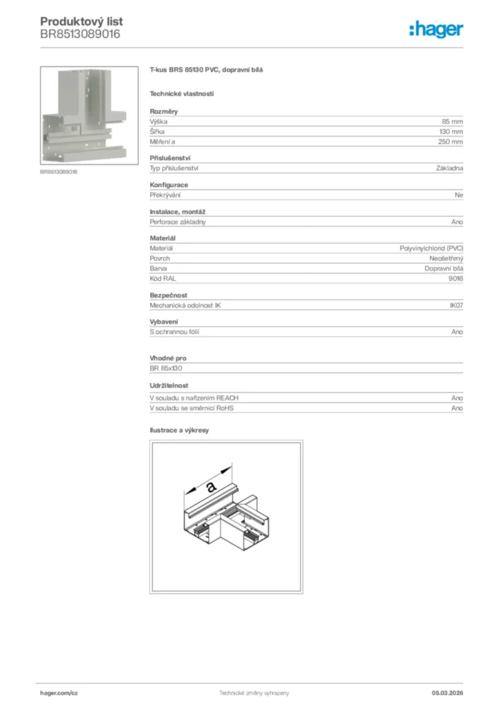 Obrázek Hager Product data sheet BR8513089016 | Hager