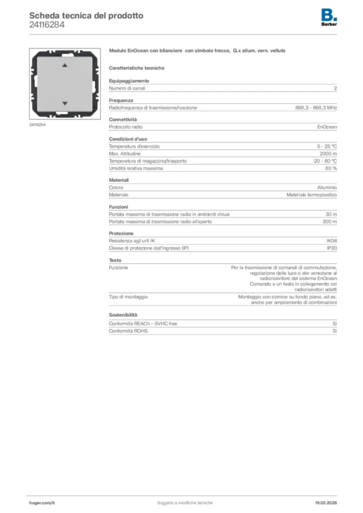 Immagine Berker Scheda tecnica del prodotto 24116284 | Hager Italia