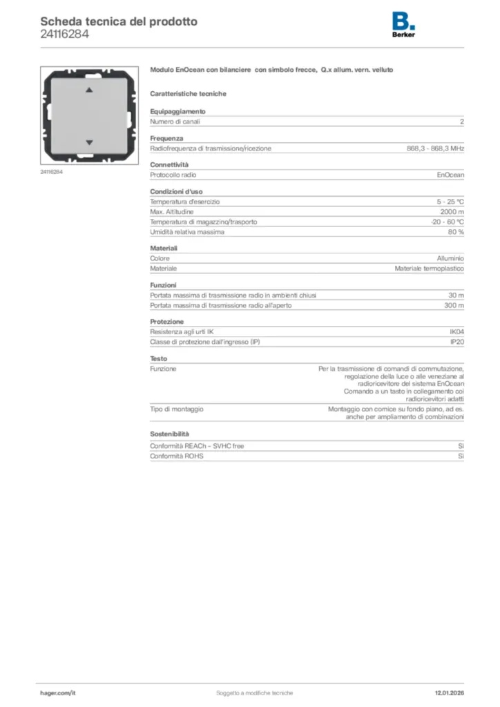 Immagine Berker Scheda tecnica del prodotto 24116284 | Hager Italia