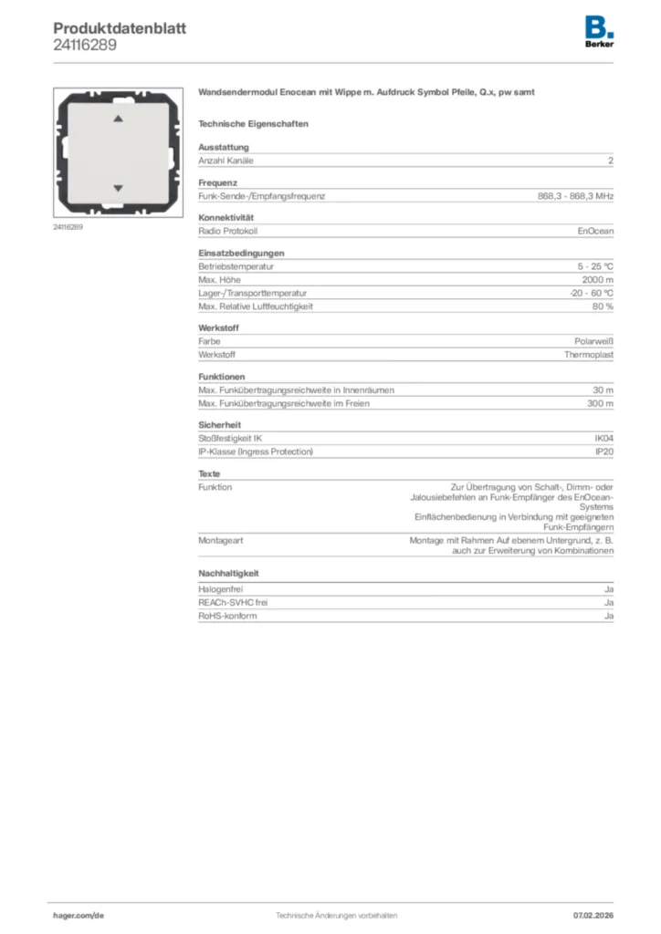 Bild Berker Produktdatenblatt 24116289 | Hager Deutschland