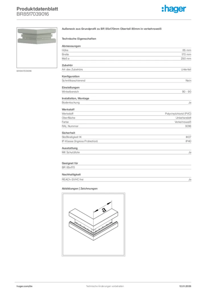 Bild Hager Produktdatenblatt BR8517039016 | Hager Deutschland