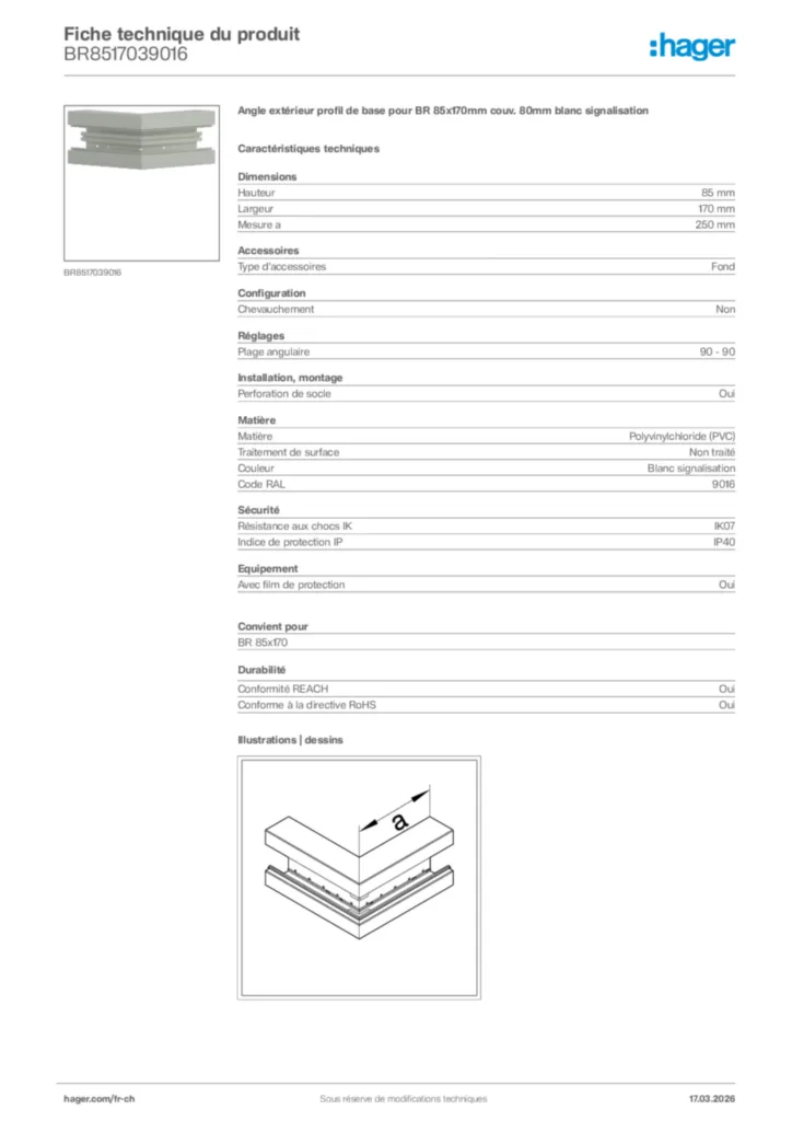 Image Hager Fiche technique du produit BR8517039016 | Hager Suisse